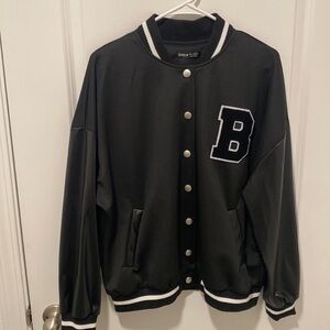 SHEIN Black Bomber Jacket Faux Leather Size M